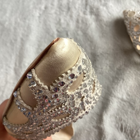 Badgley Mischka Gigi Pointed Flat Evening Shoe Mesh Crystal Bridal Wedding Ivory - Picture 10 of 15